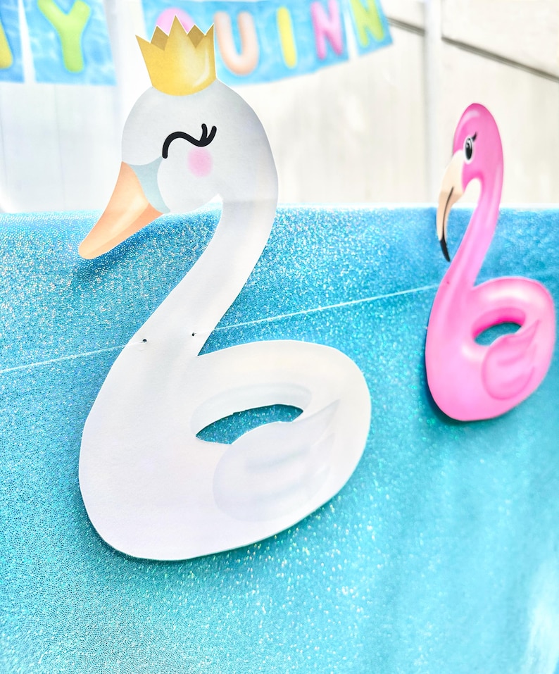 Swan Pool Float Garland PRINTABLE, Pool Floatie Party Banner, Swan ...