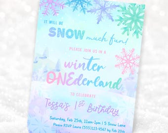 Winter ONEderland Invitation PRINTABLE, Winter ONE-derland First Birthday Party Invite, Winter Girl 1st Birthday Template,  Digital Download