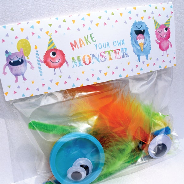 Make Your Own Monster Tag PRINTABLE, Make A Monster Bag Topper Label, Monster Birthday Party Favor, Build A Monster Tag,  Digital Download