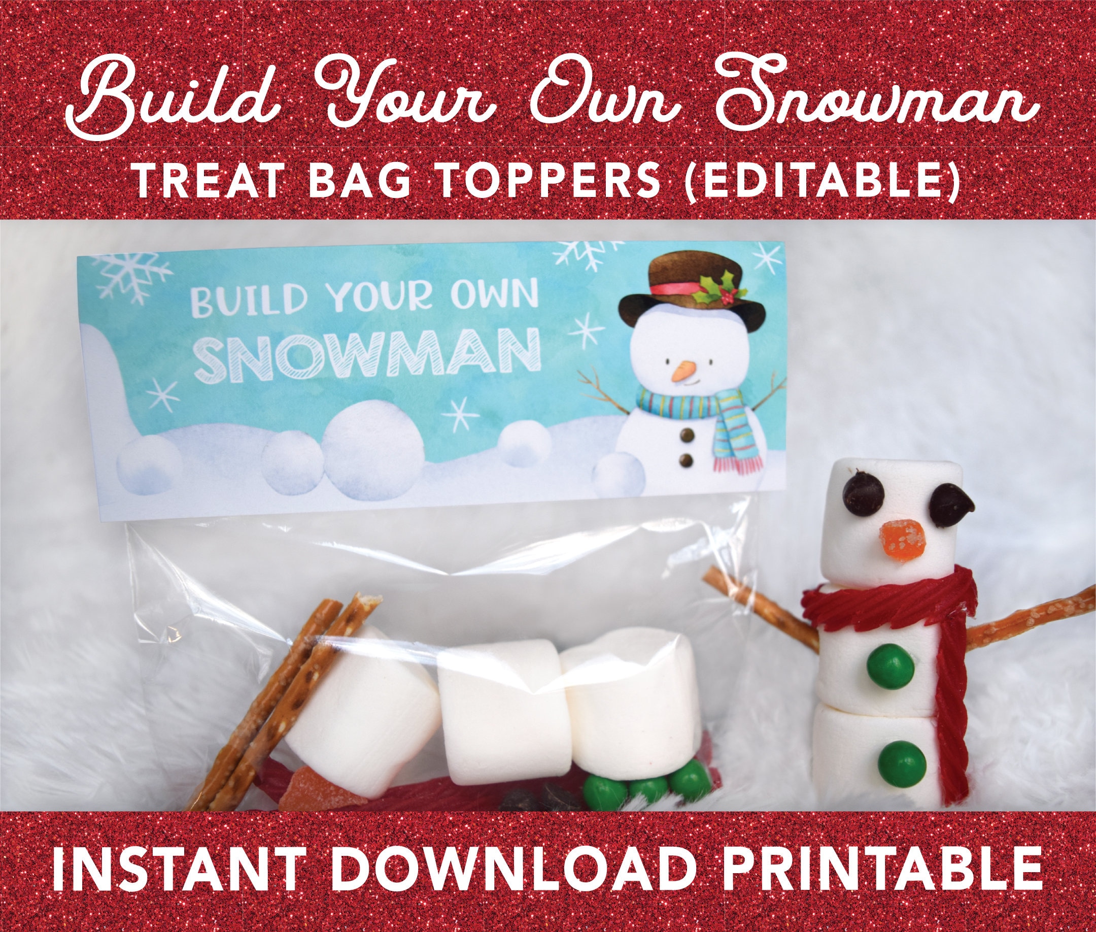 Printable Play Dough Snowman Kit Bag Topper Make Your Own Snowman Build  Your Own Snowman Digital Printable DIY 