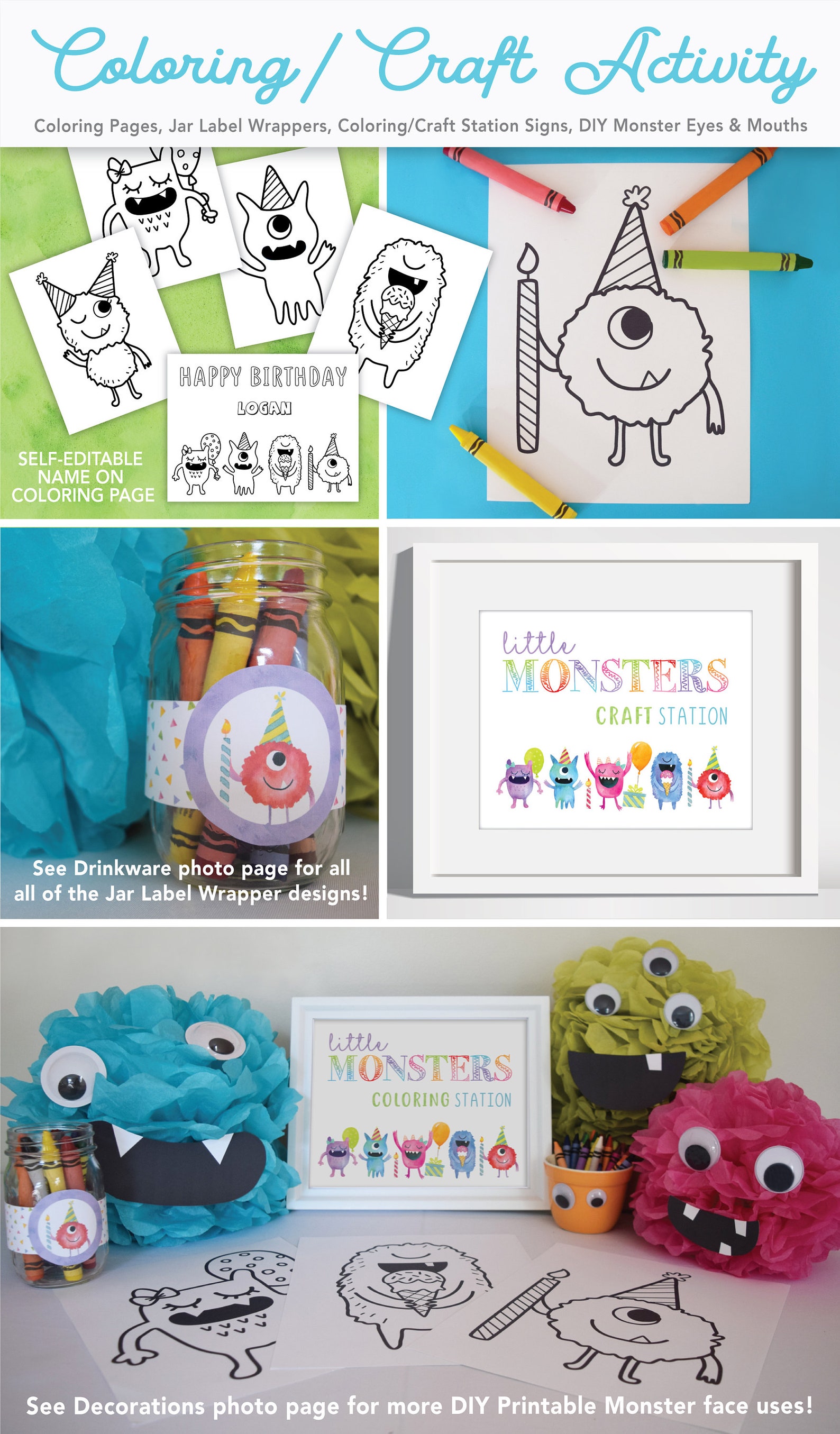Monster Birthday Party Decorations PRINTABLE Package Little - Etsy