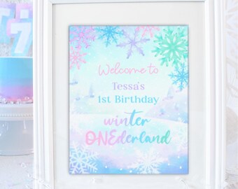 Winter ONEderland Welcome Sign PRINTABLE, Winter ONE-derland Birthday Party Sign, Winter 1st Birthday Party Decorations,  Digital Download