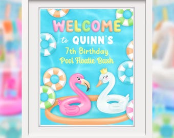 Pool Floatie Welcome Sign PRINTABLE, Pool Float Birthday Party Sign, Flamingo Swan Swim Tube Party Decorations, EDITABLE Digital Download