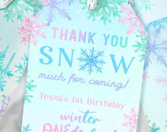Winter ONEderland Favor Tag PRINTABLE, Winter ONE-derland Birthday Party Thank You Tag, Thank You Snow Much Tag and Sign, Digital Download