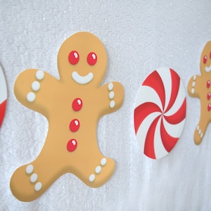 Peppermint Gingerbread Garland PRINTABLE, Christmas Cookie Party Decorations, Peppermint Banner, Gingerbread Man Bunting, Candy Cane Decor