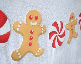 Gingerbread Peppermint Garland PRINTABLE, Gingerbread Banner, Candy Cane Decorations, Christmas Cookie Party Decor, Digital Download