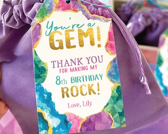 Gemstone Favor Tag PRINTABLE, Gemstone Birthday Party Gift Tag, &quot;You&#39;re A Gem&quot; Thank You Tag, Crystal Rock Candy Tag, Digital Download