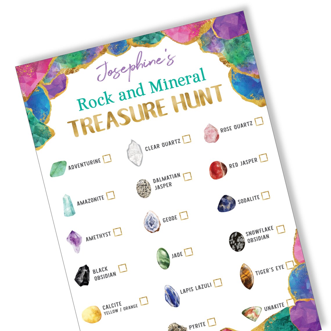 Rock Mineral Gem Scavenger Hunt Card PRINTABLE, Gemstone Treasure Hunt ...