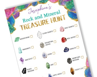 Rock Mineral Gem Scavenger Hunt Card PRINTABLE, Gemstone Treasure Hunt, Birthday Party Game, Rock and Mineral Checklist, Digital Download