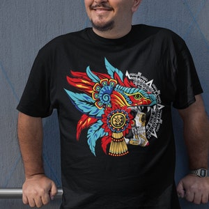 Quetzalcoatl Aztec Warrior Art Men&#39;s T-Shirt - Mexican Skull Graphic Tee