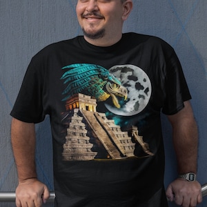 Quetzalcoatl Mayan Shirt for Men with Aztec Pyramid Design, Unique Mexican Clothing, Perfect Cultural Gifts