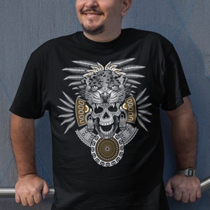 Mexican Balam Jaguar T-Shirt - Day of the Dead Warrior Art for Men
