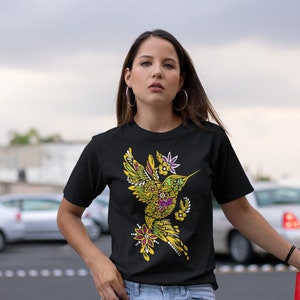 Hummingbird t shirt bird print shirt bird lover gift art hummingbird print mexican tshirt mexican shirt women artesania mexicana