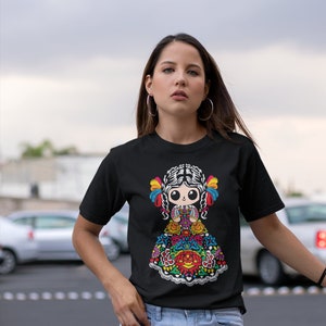 Muñecas mexicanas camiseta mexicana camisa mexicana camisa mexicana mujeres chicas mexicanas ropa arte mexicano impresión artesanias mexicanas imagen 1