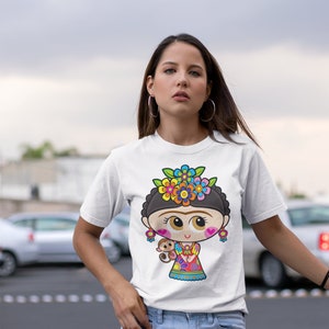 Camisa mexicana camisa mexicana mujeres muñecas mexicanas chicas mexicanas ropa arte mexicano estampado camiseta mexicana blusa mexicana imagen 1