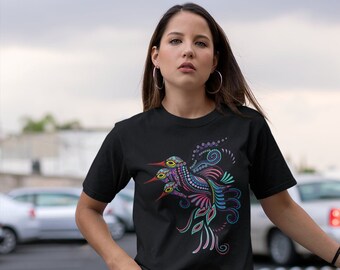 Camisa mexicana mujeres arte mexicano impresión pájaro impresión camiseta colibrí impresión camiseta mexicana colibrí camisa artesania mexicana