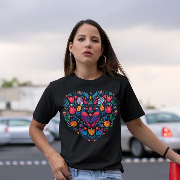 Corazon mexicano mexican floral shirt mexican t shirt bird print shirt bird lover gift art mexican girl shirt mexican shirt women