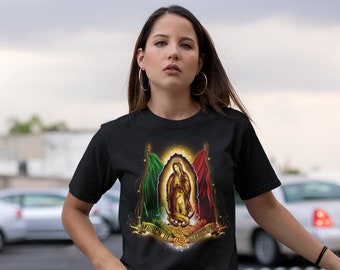 Indumentaria cristiana virgen maría camisa católica virgen de guadalupe camiseta mexicana mexico camisas artesania mexicana regalo para mujer