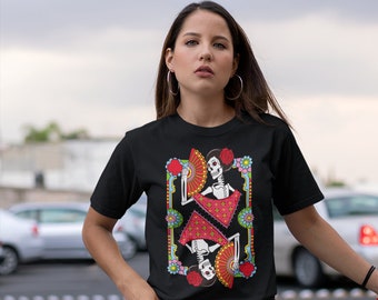 Catrina mexicana camisa mexicana mujer día del arte muerto arte mexicano impresión camiseta mexicana blusa mexicana regalos únicos para las hermanas