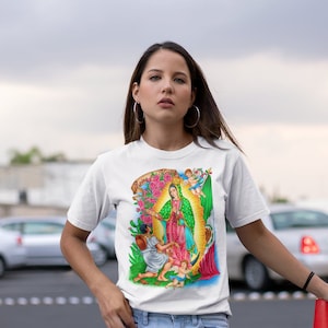 Christian Apparel Virgin Mary Shirt, Catholic Mexican T-Shirt, Virgen de Guadalupe Gift for Women