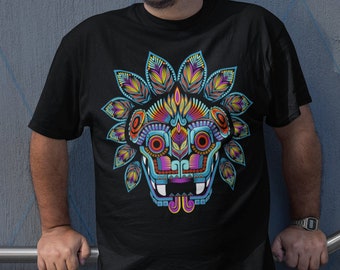 Vivid Quetzalcoatl Aztec Art Print Mexican T-shirt for Men