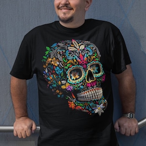 Day of the Dead Sugar Skull Art T-Shirt for Men, Mexican Gift