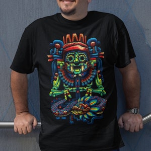 Aztec Gods T-Shirt Featuring Tlaloc Quetzalcoatl Ancient Mexican Art Print for Men