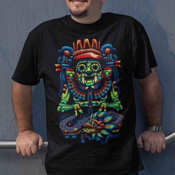 Tlaloc quetzalcoatl aztec gods ancient gods mexican tshirt mens aztec shirt aztec art print mexico shirts mexican clothing men