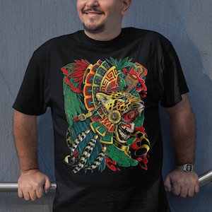Aztec Jaguar Art Warrior T-Shirt for Men - Mexican Print