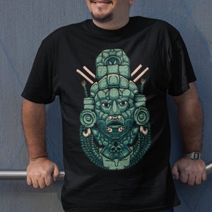 Calakmul Mayan Mask Mexican Culture T-Shirt for Men - Artesanías Mexicana Design