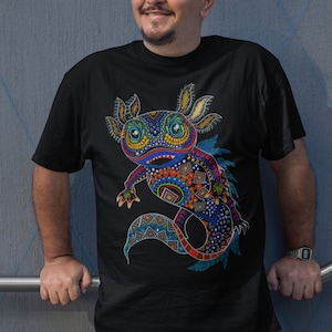 Axolotl art aztec art print axolotl shirt mexican t-shirt mexico shirts aztec shirt mens mexican shirt men regalo para hombre