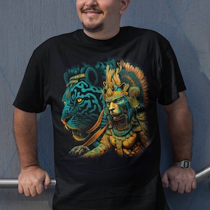 Jaguar Warrior Aztec Art Print Mexicaans T-shirt heren