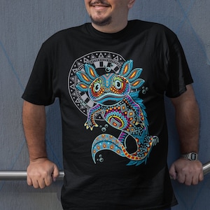 Axolotl art aztec art print axolotl shirt mexican tshirt mexico shirts aztec shirt mens mexican shirt men artesanias mexicanas