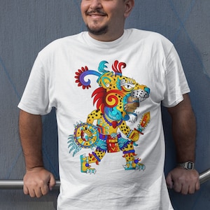 Mexicaans Jaguar Warrior-T-shirt heren Azteekse kunstprint