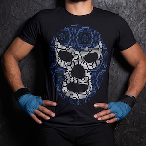 Camiseta mexicana con máscara de luchador de lucha libre de arte huichol auténtica: regalo temático único