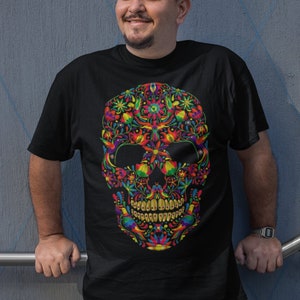 T-shirt mexicain imprimé otomi : art du jour des morts crâne en sucre - cadeau ethnique unique pour vêtement pour homme