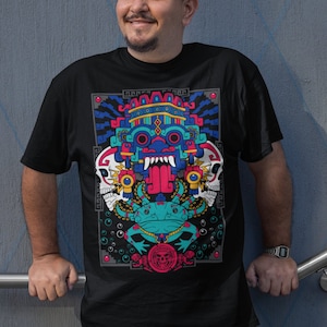 Tlaloc Azteekse God Art Print Mexicaans T-shirt Axolotl voor mannen Cadeaus