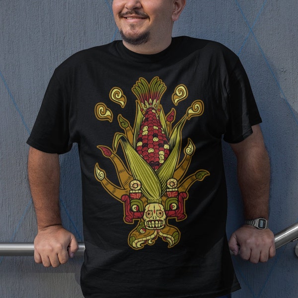 Camisa azteca hombre elote mexicana camiseta de maíz camisa azteca arte estampado camisa mexicana hombres ropa mexicana hombres regalo para hombre