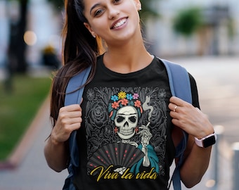 Catrina muñeca día de los muertos arte lienzo gráfico camiseta méxico mujeres regalo para mujer dia de los muertos camisa