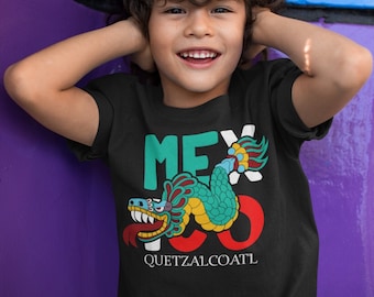 Quetzalcoatl Aztec Art Print Kids T-Shirt, Mexican Culture Gift, Unique Mexico Clothing