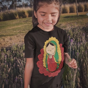 Camiseta cristiana para niños Virgen de Guadalupe Regalos católicos Ropa religiosa Arte de María