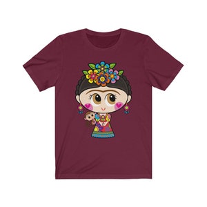 Camisa mexicana camisa mexicana mujeres muñecas mexicanas chicas mexicanas ropa arte mexicano estampado camiseta mexicana blusa mexicana Maroon