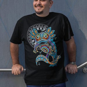 Aztec Axolotl Print Mexican T-Shirt for Men - Unique Artesanias Design
