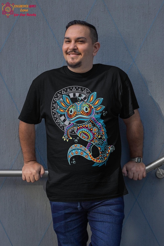 Aztec Axolotl Shirt, Mexican Alebrije Art, Huichol Art Tee