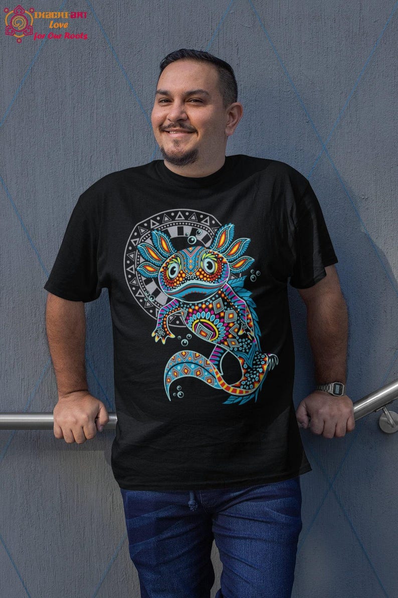 Aztec Axolotl Print Mexican T-Shirt for Men - Unique Artesanias Design