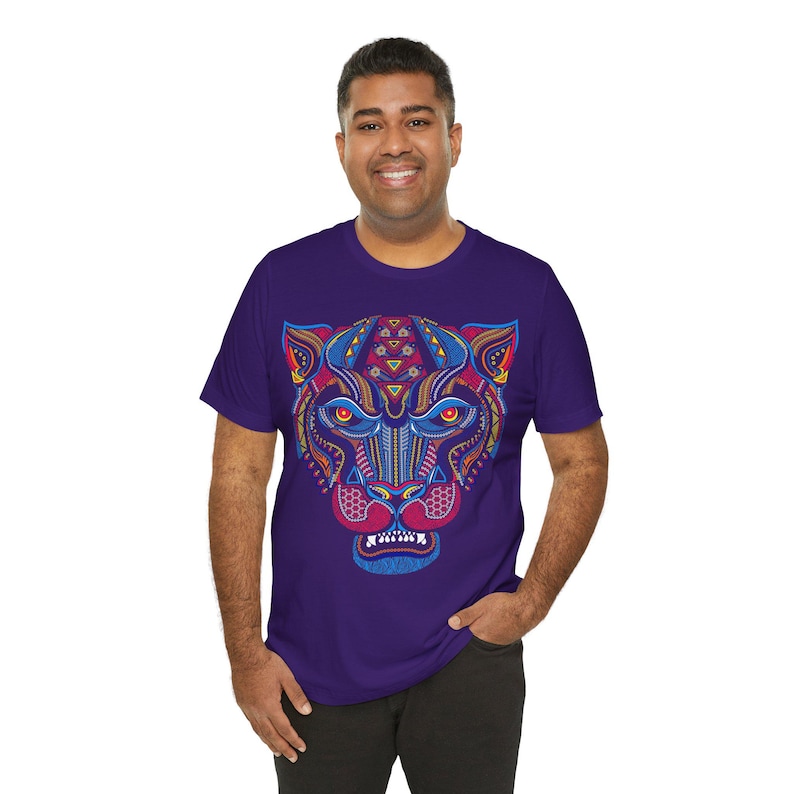Unique Huichol Jaguar Art Mexican Vintage Graphic Plus Size Aztec T-shirt