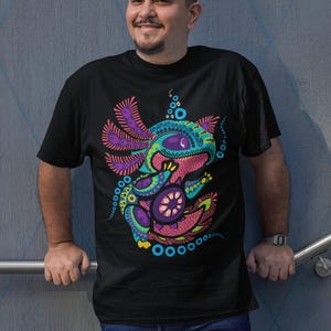 Chemise axolotl mexicaine pour homme, t-shirt noir d'art Alebrije, cadeau pour lui