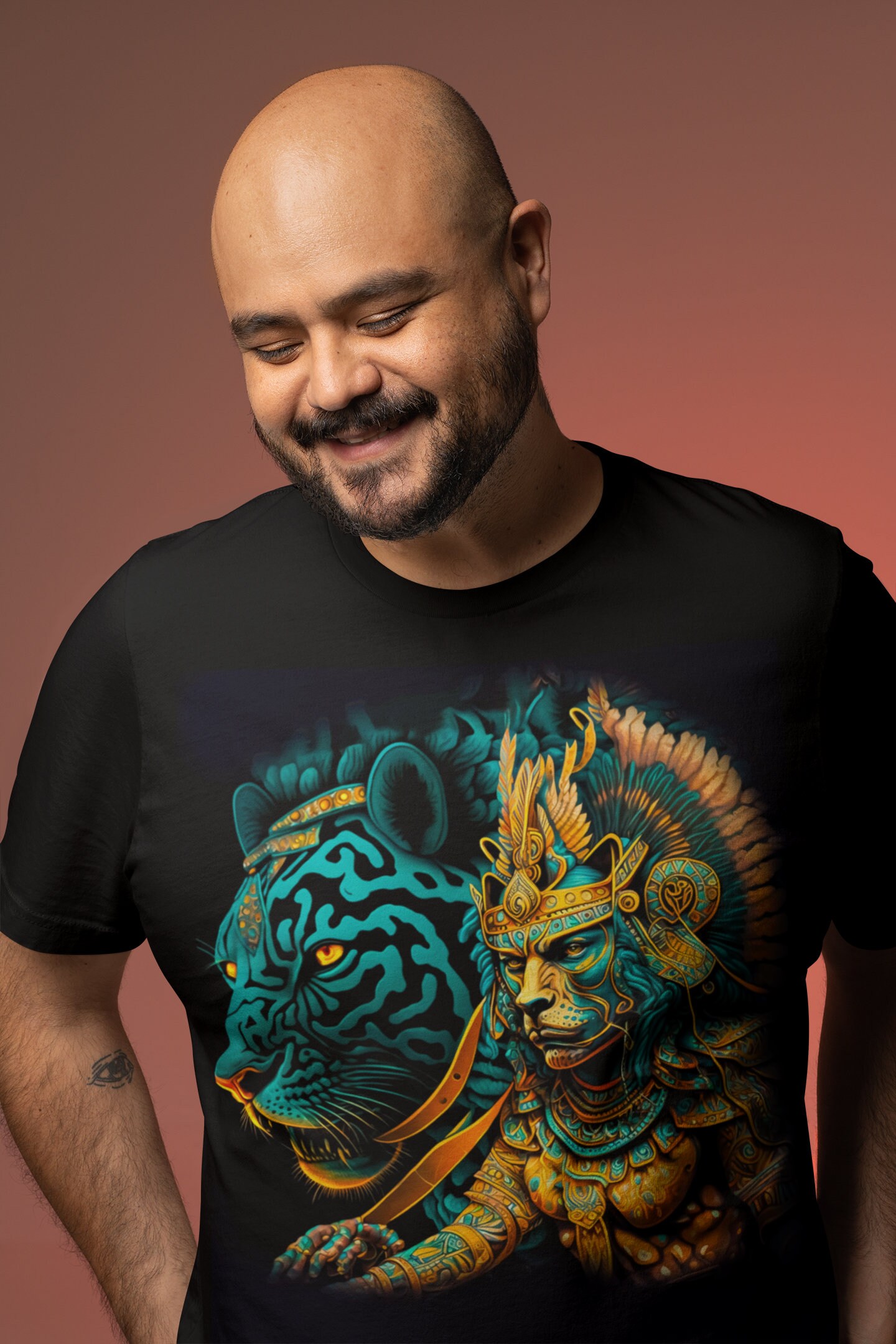 ジャガー戦士アステカアートプリントメンズメキシカンTシャツ - Etsy 日本