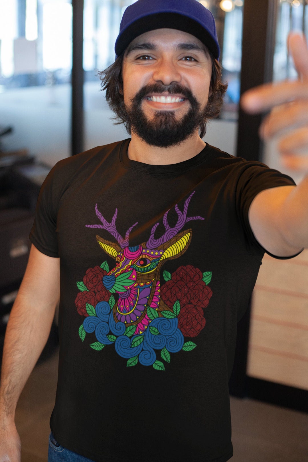 Magical Huichol Deer T-shirt: Mexican Wildlife Art, Colorful