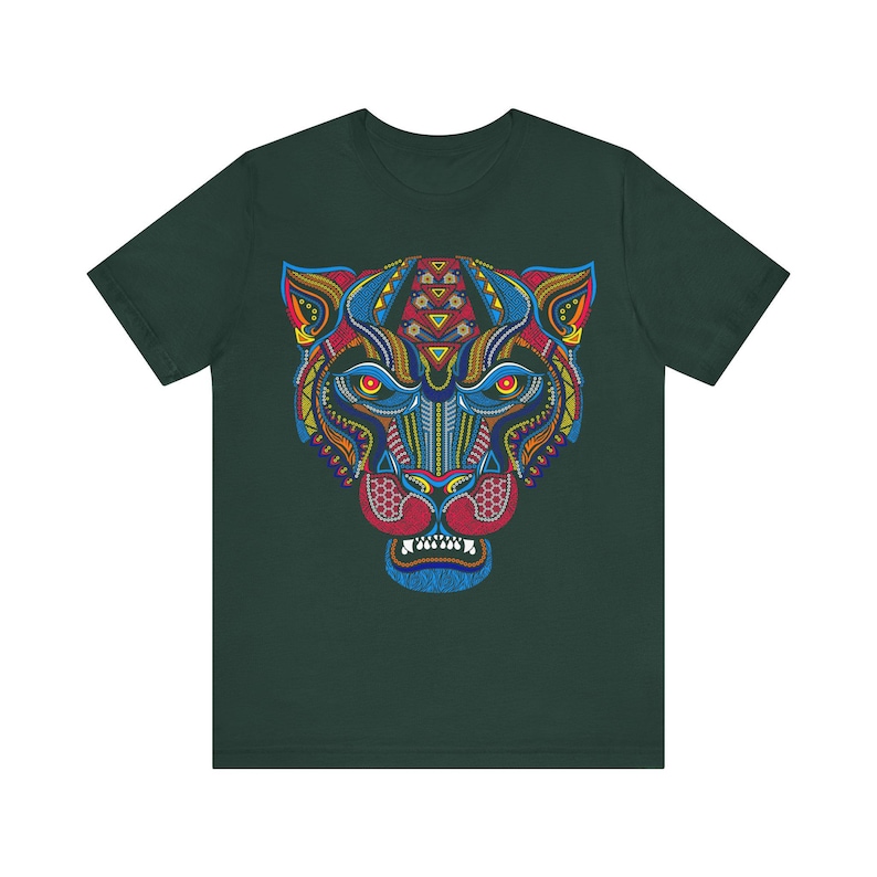 Unique Huichol Jaguar Art Mexican Vintage Graphic Plus Size Aztec T-shirt